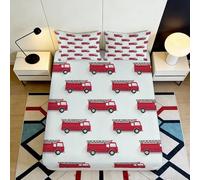 Microfibre Douce Camion de Pompier Rouge Parure de lit Fitted Sheet Impression 3D Voiture dessinée Bed Cover pour Cadeau Maison fête 90x200x25cm