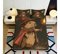 Microfibre Douce Capybara Sorcier Drap Housse Impression 3D Protection Lit Cosy Bed Sheet Cadeau Maison Mariage 90x200x25cm