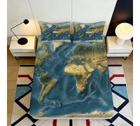 Microfibre Douce Carte du Monde Drap-Housse 3D imprimé Motif Océan Vintage Protection Matelas Cadeau Décoration Chambre 90x200x25cm