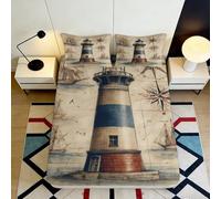 Microfibre Douce Carte Vintage Phare Fitted Sheet Impression 3D Bed Cover pour Décoration Chambre Cadeau Maison Lavable 90x200x25cm