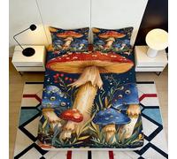 Microfibre Douce Champignon Forêt Housse de Matelas Fitted Sheet Impression 3D Bleu Rouge Décor Lit Cadeau Maison Mariage 90x200x25cm