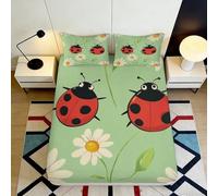 Microfibre Douce Coccinelle Fleur Fitted Sheet Daisy Verte 3D Printed Housse de Matelas antidérapante Lavable pour Chambre logement 90x200x25cm