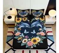 Microfibre Douce Couverture de lit Dauphin Tournesol 3D Printed Motif Floral pour Cadeaux Maison Mariage Anniversaire 90x200x25cm