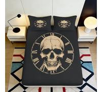 Microfibre Douce, Couvre-Matelas tête de Mort Horloge, 3D Printed, Lavable en Machine, Cadeau Pendaison de crémaillère, Chambre d'amis, Gift Bedding Set 180x200x25cm