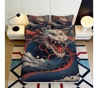 Microfibre Douce Dragon Night Drap-Housse 3D Printed Ocean Wave Protège-Matelas pour Cadeaux Maison Chambre fête 90x200x25cm