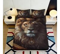 Microfibre Douce Drap-Housse Lion majestueux 3D imprimé Housse de Matelas Animal antiglisse pour Chambre Cadeau Maison 90x200x25cm