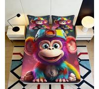 Microfibre Douce, Drap Housse Motif Singe coloré, résistance au Plis, Protection Matelas, 3D Printed, Entretien Facile, Chambre, Cadeau Pendaison crémaillère, décoration, caractères 180x200x25cm