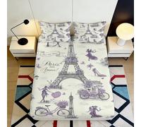 Microfibre Douce Drap-Housse Tour Eiffel 3D imprimé Vintage Paris Protection Matelas Lavable Décor Chambre Cadeau 90x200x25cm