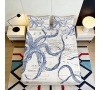 Microfibre Douce Feuille de lit Pieuvre Nautique Carte Vintage 3D Printed Housse de Matelas décorative pour Chambre Cadeau Maison 90x200x25cm
