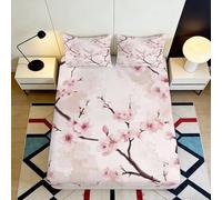 Microfibre Douce Fitted Sheet Fleur de Cerisier 3D Printed Housse de Matelas Rose Branche pour Chambre Cadeau Décoratif 90x200x25cm
