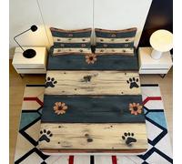 Microfibre Douce Fitted Sheet Impression 3D Bois Rustique Tournesol Paw Print Mattress Cover décor Chambre Protection Matelas 90x200x25cm