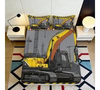 Microfibre Douce Grue Chantier Drap-Housse Impression 3D Camion Pelle Housse de Matelas Décor Chambre Cadeau Maison Facile à Laver 90x200x25cm