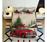 Microfibre Douce Housse de Matelas Camion Rouge Noël, Impression 3D, Idéal Cadeau Nouvel an, Décor Chambre, Protection Anti-poussière, Facile à Laver 180x200x25cm
