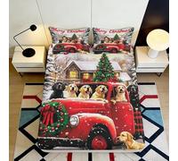 Microfibre Douce, Housse de Matelas Chien de Noël, Impression 3D, Sapin Rouge, antidérapant, Facile à Laver, Cadeau d'anniversaire, Chambre d'amis, literie de fête, décor Cosy 90x200x25cm