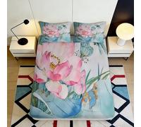 Microfibre Douce Housse de Matelas Lotus Aquarelle, Protection lit, 3D Printed, décor Chambre, Cadeau créatif, Entretien Facile, Anti-poussière, Set literie Anniversaire, Mariage, 160x200x25cm