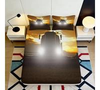 Microfibre Douce Impression 3D Camion Coucher de Soleil Drap Housse Protection Matelas Chambre Cadeau Décoration 90x200x25cm