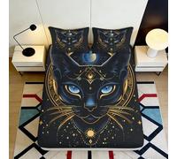 Microfibre Douce Impression 3D Chat Noir Fitted Sheet Décor Lunaire Celestial Moon Bed Cover pour Cadeau Maison Mariage Anniversaire 90x200x25cm