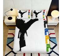 Microfibre Douce Impression 3D Silhouette karaté Housse de Matelas Ceinture Arts Martiaux lit pour Chambre dortoir Cadeau 90x200x25cm