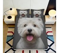 Microfibre Douce imprimée 3D Chien Blanc Drap-Housse Adorable Chiot Housse de Matelas pour Cadeau Maison Chambre fête 90x200x25cm