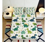Microfibre Douce imprimée 3D Dinosaure Jungle Drap-Housse Cartoon Vert Housse Matelas pour Cadeau Maison Enfant Ami 90x200x25cm