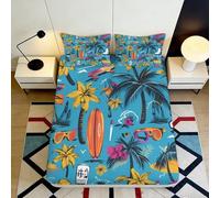 Microfibre Douce imprimée 3D Feuille de Palmier Tropical Housse de Matelas Planche de Surf pour Chambre Cadeau 90x200x25cm
