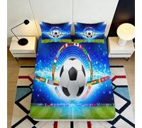 Microfibre Douce imprimée 3D Football Stade Drap Housse Bleu Trophée Soccer Bed Sheet pour Chambre d'amis, Protection Matelas, décoration 90x200x25cm