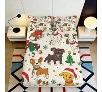 Microfibre Douce Motif Chien de Noël Fitted Sheet Impression 3D Housse de Matelas Cartoon Puppy Cadeau Maison Anniversaire 90x200x25cm