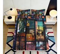 Microfibre Douce New York City Nightscape Drap-Housse Impression 3D Urban Skyline protège-Matelas Cadeau Maison Chambre 90x200x25cm