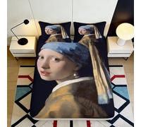 Microfibre Douce, Parure lit 3D imprimée La Jeune Fille à la Perle, Bed Sheet antidérapant, Facile à Laver, Cadeau Chambre d’Amis, Protection Matelas, Accent déco 180x200x25cm
