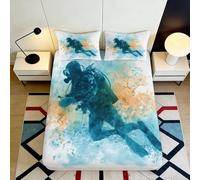 Microfibre Douce Silhouette de Plongeur Drap-Housse 3D imprimé Splash Bleu Orange Housse de Matelas Idée Cadeau Maison 90x200x25cm