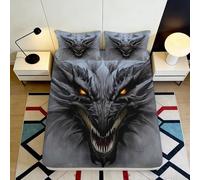 Microfibre Douce tête de Dragon foncé Fitted Sheet Impression 3D Gothic Wolf Bed Cover pour Cadeaux Maison Mariage 90x200x25cm