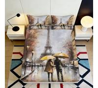 Microfibre Douce Tour Eiffel Paris Automne Drap-Housse Impression 3D Protection Matelas Décor Chambre Cadeau Maison Étudiants 90x200x25cm