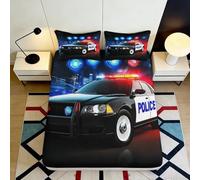Microfibre Douce Voiture de Police Drap-Housse 3D Imprimé Feu de Signalisation Housse de Matelas Cadeau Décoration Chambre 90x200x25cm