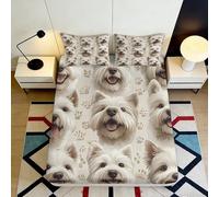 Microfibre Douce West Highland White Terrier Drap Housse 3D imprimé Motif Empreinte de Patte Protège-Matelas pour Cadeau Maison Chambre 90x200x25cm