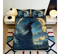 Microfibre Douce Witch Night Sky Fitted Sheet Impression 3D Magic Moon Mattress Cover Cadeau décoration lit 90x200x25cm