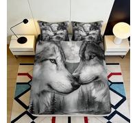 Microfibre Douce Wolf Forest Fitted Sheet 3D Printed Moon Wolves Bed Cover pour Cadeaux Maison Mariage Anniversaire 90x200x25cm