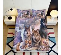 Microfibre Douce Wolf Pack Drap-Housse Impression 3D Forêt Paysage Housse de Matelas Cadeau Maison Mariage Anniversaire 90x200x25cm