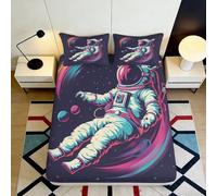 Microfibre Doux Astronaute Espace Drap-Housse Impression 3D Housse de Matelas Univers Cosy Cadeau Chambre Étudiant Maison 90x200x25cm