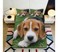 Microfibre Doux Beagle Puppy Drap-Housse Impression 3D Motif Chien protège-Matelas Lavable Cadeau Chambre Adulte Enfant 90x200x25cm