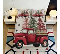 Microfibre Doux Camion Vintage Rouge Sapin de Noël Fitted Sheet Impression 3D Bed Cover pour Cadeau Maison Chambre décoration 90x200x25cm
