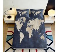 Microfibre Doux Carte du Monde Fitted Sheet 3D Printed Globe Vintage Bed Cover pour Cadeaux Maison Mariage Anniversaire Décor 90x200x25cm