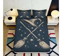Microfibre Doux Chapeau de Sorcier Drap Housse 3D imprimé Balai étoiles Bed Cover pour Cadeau Maison Mariage Anniversaire 90x200x25cm