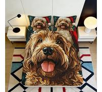 Microfibre Doux Chien Marron Fitted Sheet Impression 3D Santa Dog Bed Cover pour Chambre Maison Cadeau décor 90x200x25cm