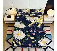Microfibre Doux Daisy Paris Fitted Sheet Impression 3D Cœur Bed Cover pour Cadeaux Maison Mariage Anniversaire 90x200x25cm