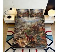 Microfibre Doux Dinosaur Valley Drap Housse 3D imprimé Prehistoric Forest Protège-Matelas Lavable pour Chambre Maison Cadeau 90x200x25cm