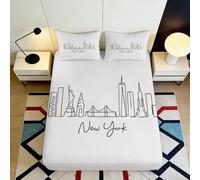 Microfibre Doux Drap-Housse Skyline de New York 3D imprimé Décor Urbain Protection Matelas pour Chambre, Cadeau 90x200x25cm