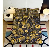 Microfibre Doux Feuille de lit Tarot Witch Impression 3D Gold Black Skull Moon Protège-Matelas Cadeau décoration Chambre 90x200x25cm