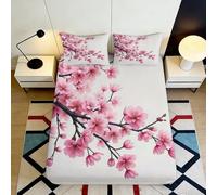 Microfibre Doux Fitted Sheet Sakura Blossom 3D imprimé Couvre-Matelas Fleurs de Cerisier Rose Cadeau Maison 90x200x25cm