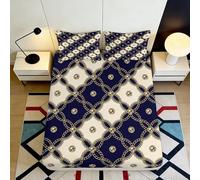 Microfibre Doux Geometric Diamond Drap-Housse Impression 3D Cercle Rétro Bleu Beige Housse de Matelas Idée Cadeau Maison 90x200x25cm