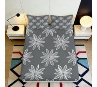 Microfibre Doux Gris Grande Fleur Fitted Sheet 3D Printed Daisy Blanche Mattress Cover Cadeau Maison Mariage Anniversaire 90x200x25cm